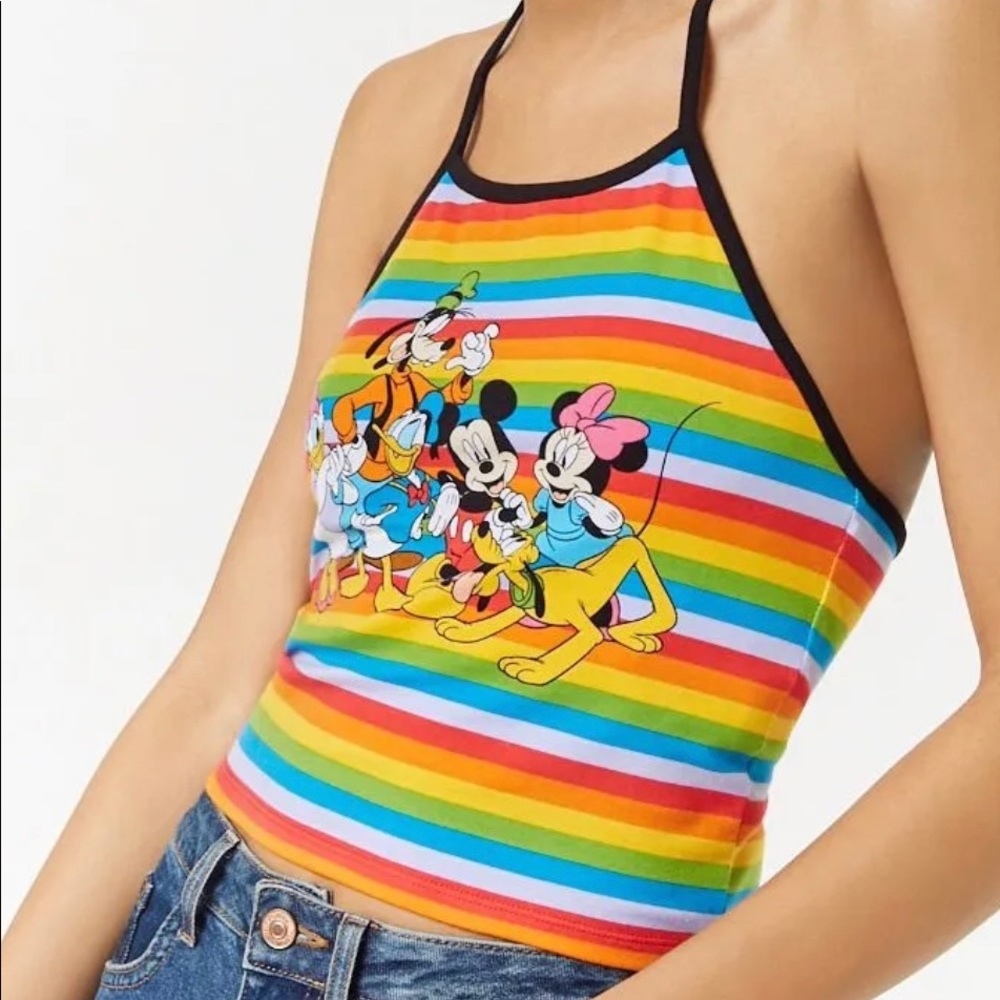 Disney x Forever 21 Rainbow Halter Crop Top New Without Tag